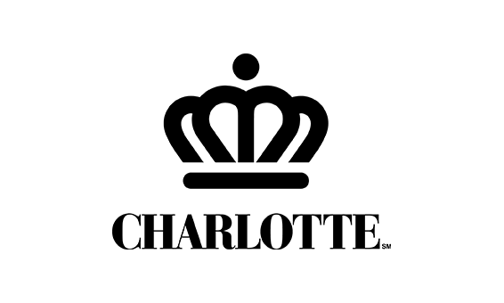 Black crown with charlotte in black letters.
